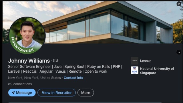 Johnny Williams fake DPRK LinkedIn profile claiming New York