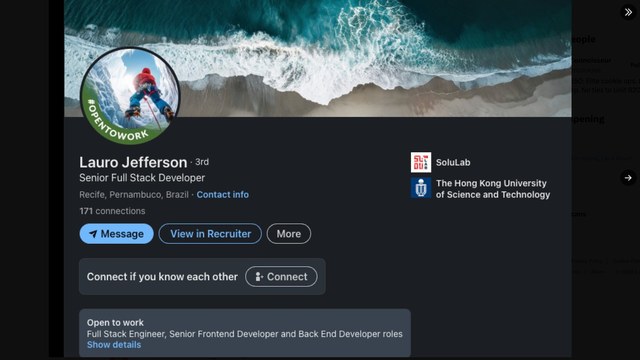 Lauro Jefferson fake DPRK LinkedIn profile with stock mountain climber photo
